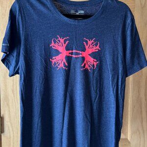 Under Armour HeatGear Loose Fit T-Shirt XL Blue with Pink Logo